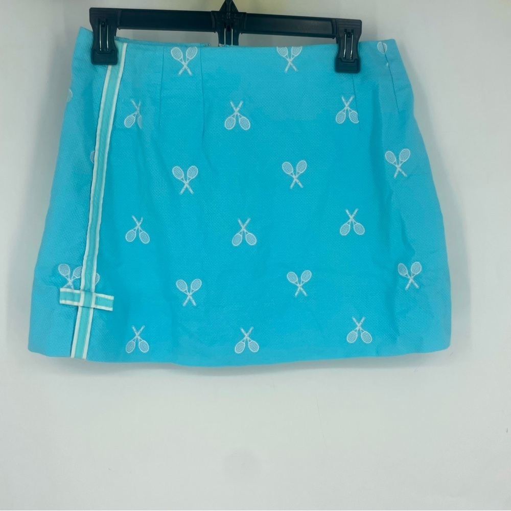 Lilly Pulitzer Aqua Blue Mini Skirt with White Tennis Motif